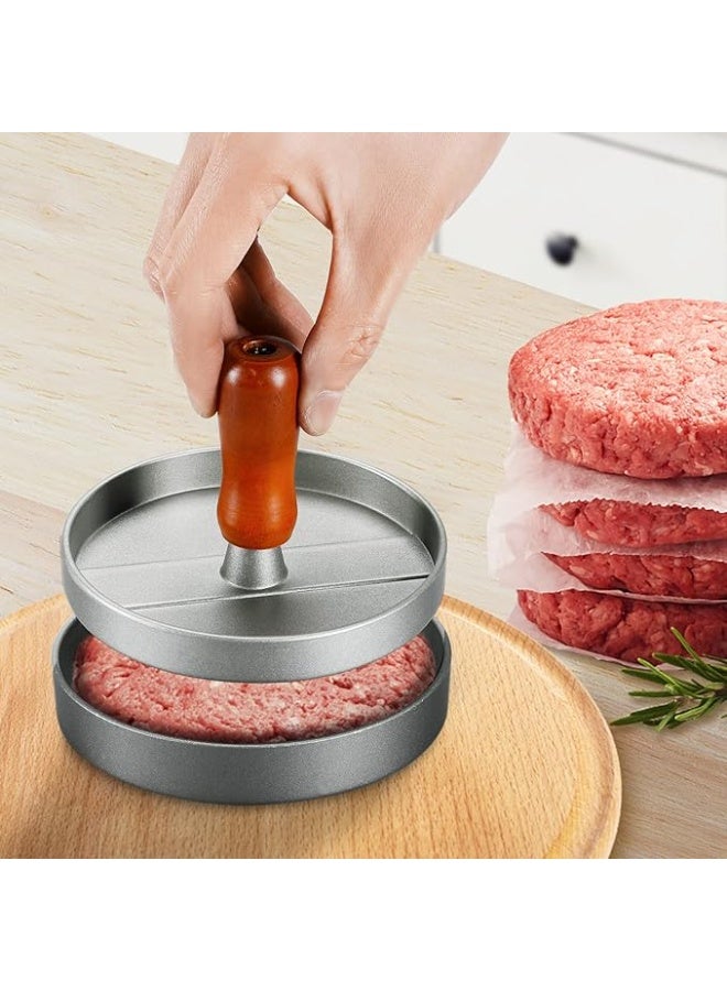 Non-Stick Burger Press, Patty Maker Aluminum Patty Mold for BBQs Housemade Hamburger - Silver - Image 3
